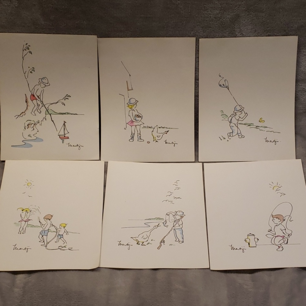 6 print drawings of children playing